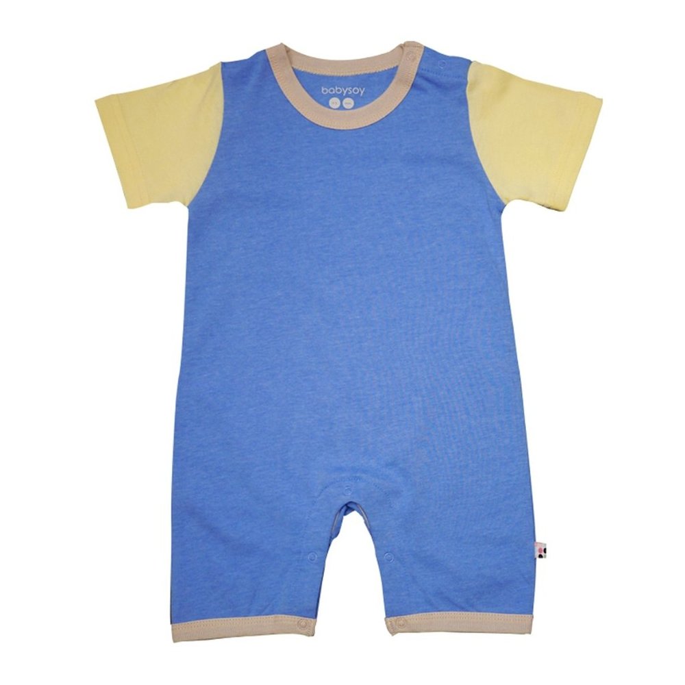 NWT: Color Block Modern Baby Romper in Lake Blue by babysoy (12-18m)